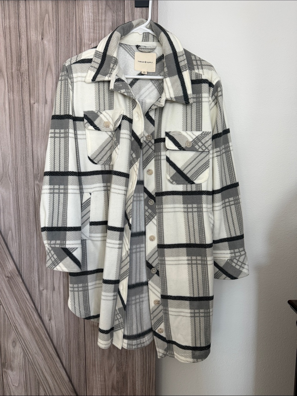 Thread & Supply Cream and Gray Plaid Shacket